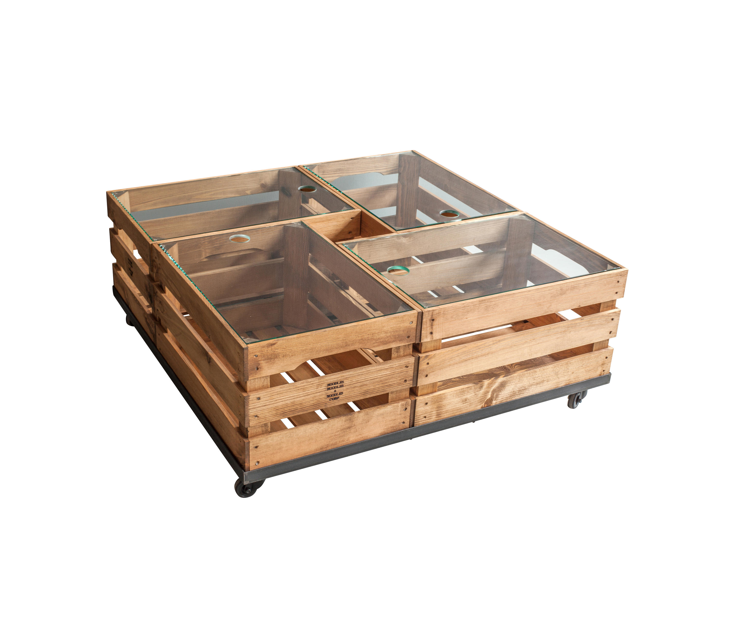 Wooden Crates Glass Table On Wheels Architonic