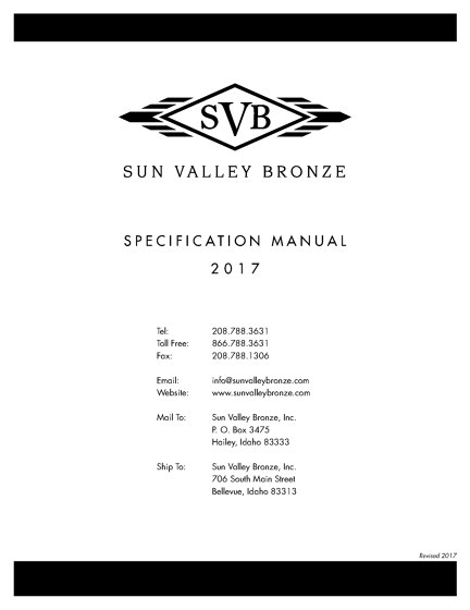 Sun Valley Bronze - Specification manual 2017
