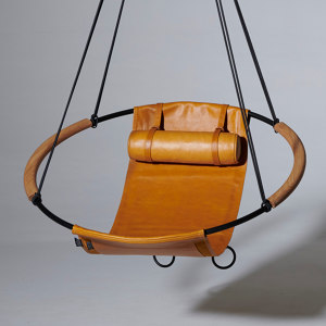 Sling Wooden Armrest - Soft Leather - Hanging Chair