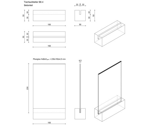 Beton | Chevalet | Porte-menu en béton avec deux fentes | Stands d'exposition | CO33 by Gregor Uhlmann