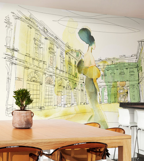 Watercolor and Palazzo Serbelloni, woman in style | Wall coverings / wallpapers | WallPepper/ Group