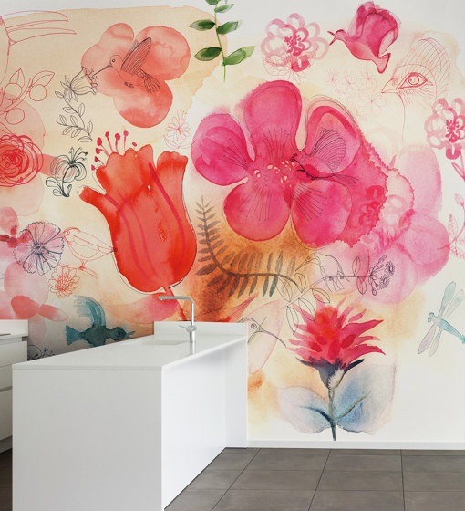 Watercolor and red flowers | Revêtements muraux / papiers peint | WallPepper/ Group