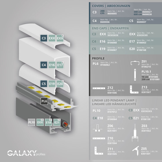 PL6 series | PL10.1 LED CONSTRUCTION / ASSEMBLY profile 200 cm, flat | Profiles | Galaxy Profiles