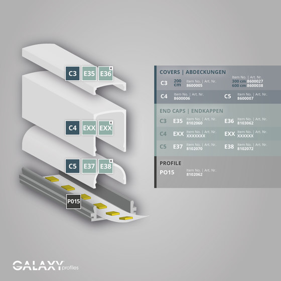 PO15 series | PO15 LED CONSTRUCTION profile 200 cm, ultra-flat | Perfiles de iluminación | Galaxy Profiles