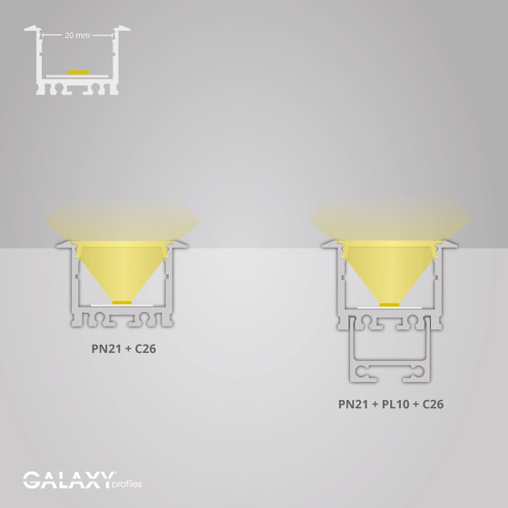 PN21 series | PN21 LED INSTALLATION profile 200 cm, high/wings | Profiles | Galaxy Profiles