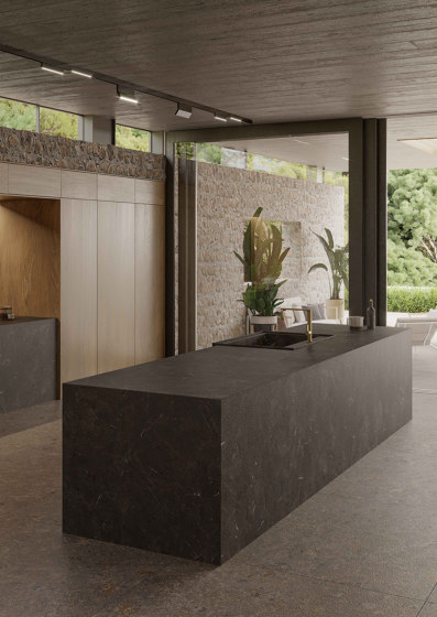 Umbra iTOP Marrón Bush-hammered | Mineral composite panels | INALCO