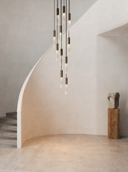 Flume | 50 Pendant - Bronze & Frosted Reeded Glass | Suspended lights | J. Adams & Co