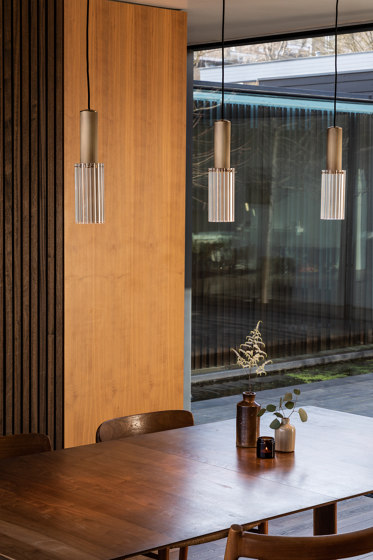 Flume | 50 Pendant - Bronze & Frosted Reeded Glass | Suspended lights | J. Adams & Co