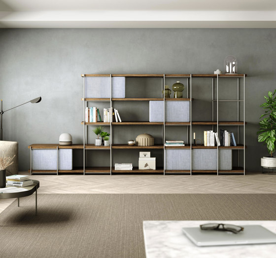 Julia Office shelving with upholstered panels and nickel structure | Shelving | Momocca