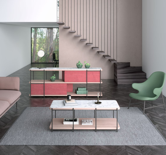 Set de mueble de TV  modular Julia con marmol y estante en acero y madera | Estantería | Momocca