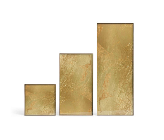 Gilded Layers tray collection | Gold leaf glass valet tray - metal rim - rectangular - S | Vassoi | Ethnicraft