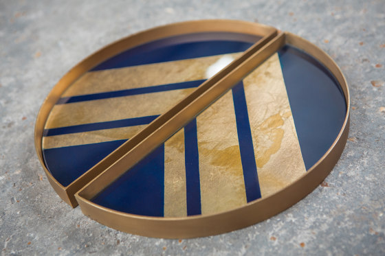 Gilded Layers tray collection | Gold Leaf glass valet tray - metal rim - rectangular - L | Plateaux | Ethnicraft