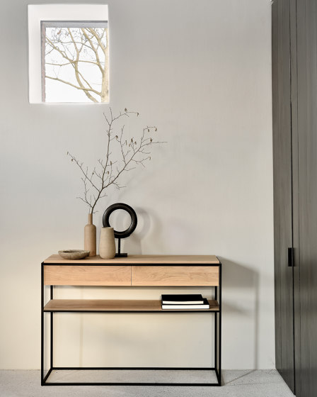 Monolit | Oak TV cupboard - 1 drawer - 1 flip-down door - black metal | Sideboards / Kommoden | Ethnicraft