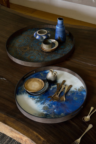 Tribal Quest tray collection | Blue Mist Organic glass tray - round - S | Plateaux | Ethnicraft