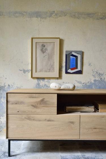Whitebird | Oak TV cupboard - 1 door - 1 flip-down door - 2 drawers - varnished | Sideboards | Ethnicraft