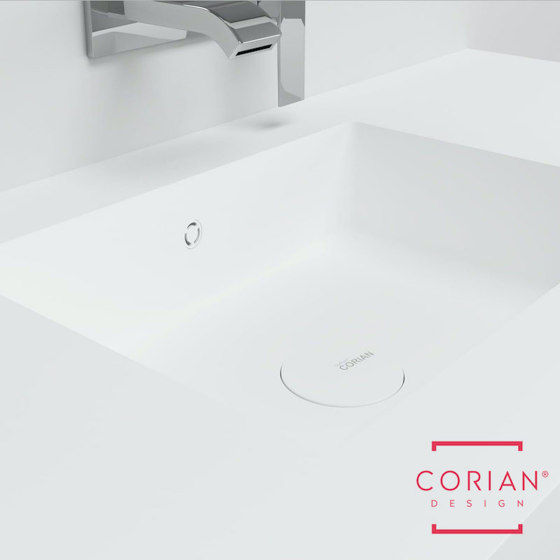 CORIAN® | Orion Double Basin + Gaia Edge Corian® and Solid Oak Vanity Unit - 2 drawers | Vanity units | Riluxa