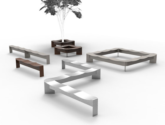 Flow | Outdoor Bench with Armrest and Table | Bancs | Punto Design