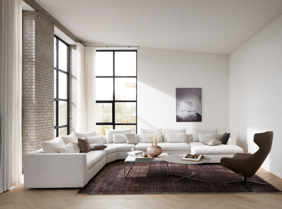 Bergamo corner sofa with lounging unit and pouf wstorage | Canapés | BoConcept