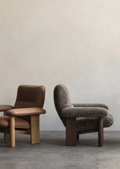 Brasilia Lounge Chair | Dark Stained Oak | MENU Bouclé 02 | Poltrone | Audo Copenhagen