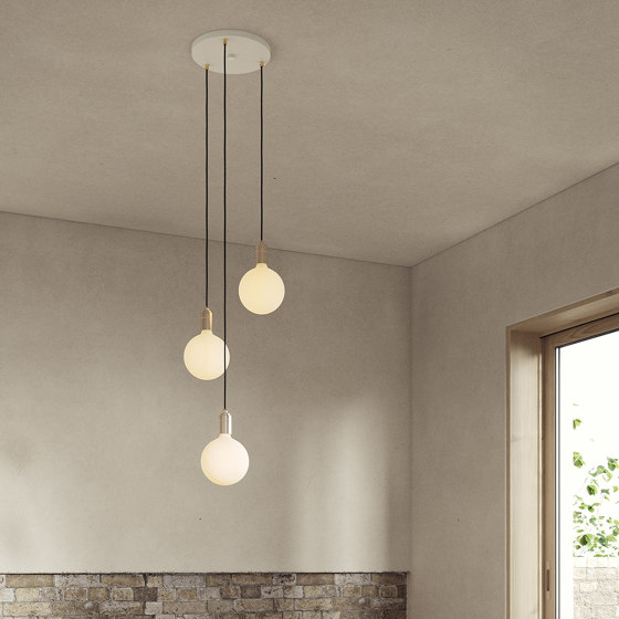 Brass Triple Pendant with Black Canopy with Sphere IV | Suspensions | Tala
