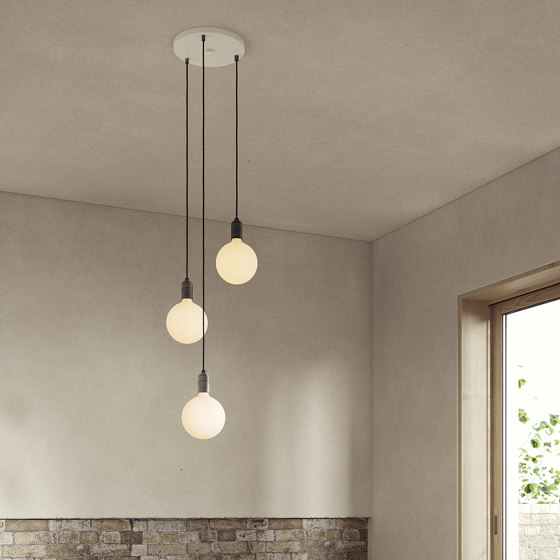 Brass Triple Pendant with White Canopy with Sphere IV | Suspensions | Tala