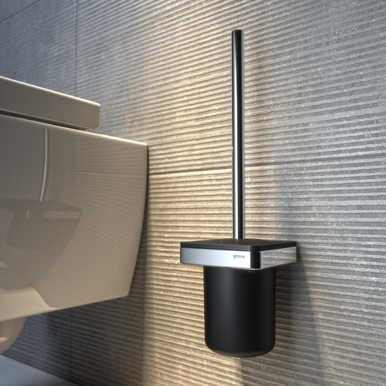 Frame Black Chrome | Soap Dispenser With Shelf And Towel Hook Black / Chrome | Soap dispensers | Geesa