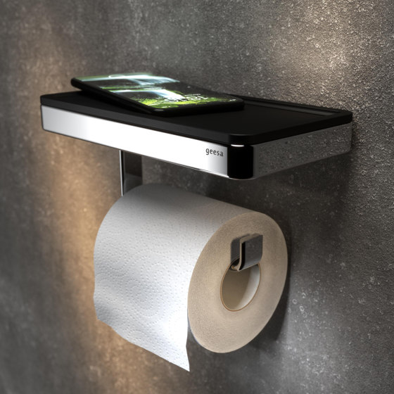 Frame Black Chrome | Toilettenpapierhalter Mit Ablage Schwarz / Chrom | Toilettenpapierhalter | Geesa