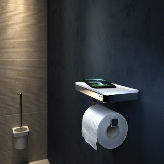 Frame White Chrome | Toilet Roll Holder With Shelf And (Led Light) Holder White / Chrome | Paper roll holders | Geesa