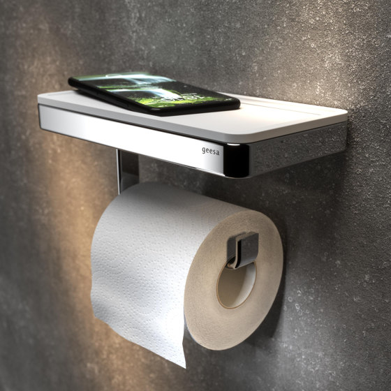 Frame White Chrome | Toilet Roll Holder With Shelf And (Led Light) Holder White / Chrome | Paper roll holders | Geesa