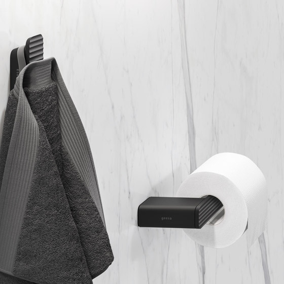 Shift Black | Bathroom Shelf / Soap Holder Black With Matt Black Marble Effect | Bath shelves | Geesa