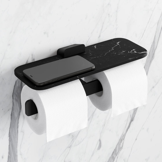 Shift Black | Toilet Roll Holder Without Cover With Shelf Black | Paper roll holders | Geesa