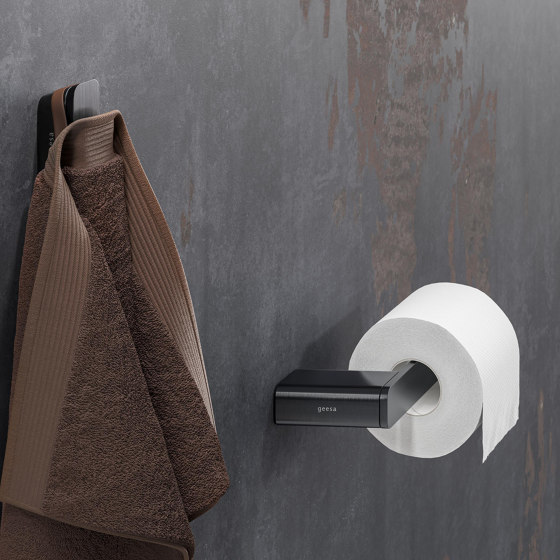 Shift Brushed Metal Black| Towel Rail Brushed Metal Black With Shelf In Transparent Glass | Towel rails | Geesa