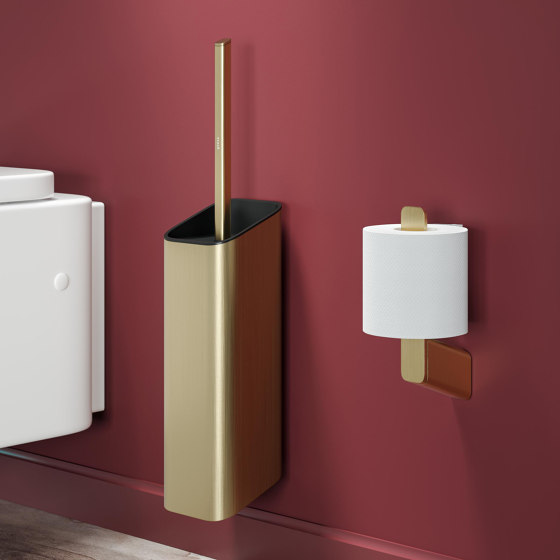 Shift Brushed Gold | Toilet Roll Holder Double Brushed Gold With Shelf In Transparent Glass | Paper roll holders | Geesa
