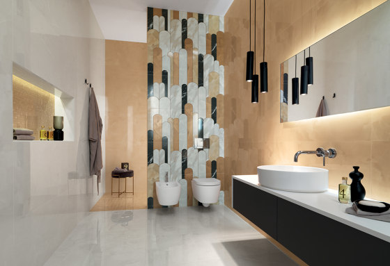 Roma Gold Calacatta Oro Leaves Mosaico Brillante 25,9X30,9 | Ceramic tiles | Fap Ceramiche