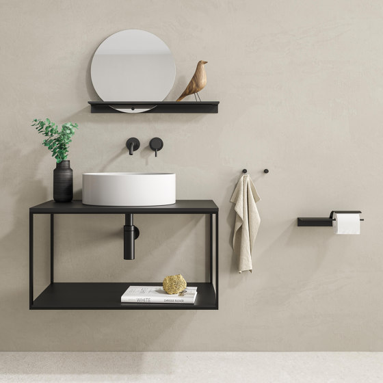 Leev | Bathroom shelf 60 cm with towel rail 40 cm Black | Towel rails | Geesa