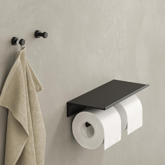 Leev | Bathroom shelf 28 cm with toilet roll holder with cover Black | Bath shelves | Geesa