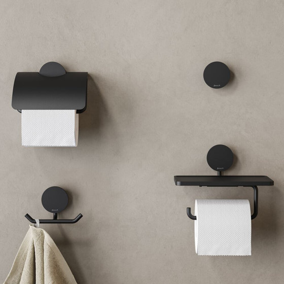 Opal Black | Porte-Rouleau Papier Toilette Avec Tablette Noir | Distributeurs de papier toilette | Geesa