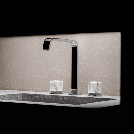Sestriere | 3 Hole Concealed Basin Mixer With Grey Marble Handle | Wash basin taps | BAGNODESIGN