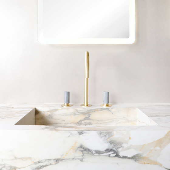 Sestriere | 3 Hole Concealed Basin Mixer With Grey Marble Handle | Wash basin taps | BAGNODESIGN