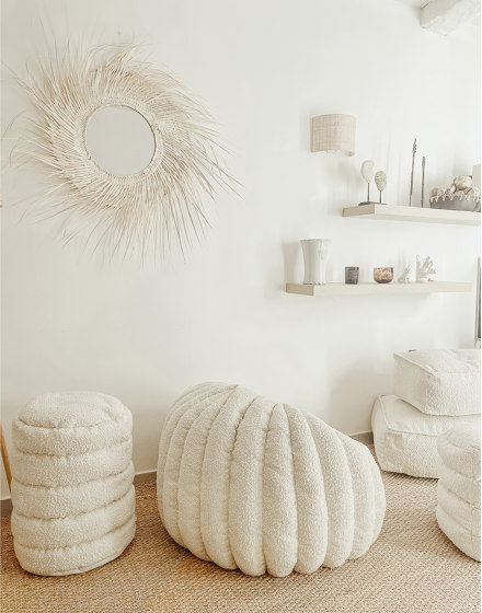 Puf de lana rizada | Puf de lana rizada crema blanca XL | Tumbonas | MX HOME