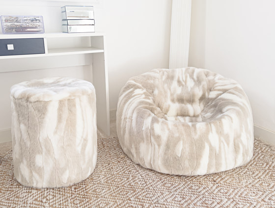Faux fur beanbag | Beige & white faux fur stool | Stools | MX HOME