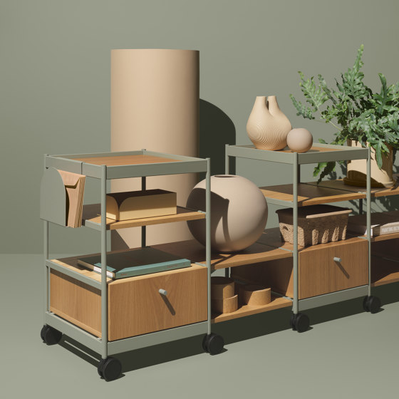 Beside Mid Frame, 1 Pc Cabinet, 1 Pc Shelf Forest Green/Oak | Estantería | MIZETTO
