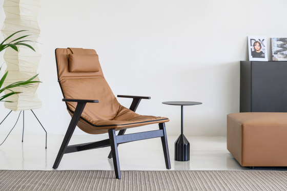 Butaca Ace con base de madera, brazos y reposacabezas | Sillones | viccarbe