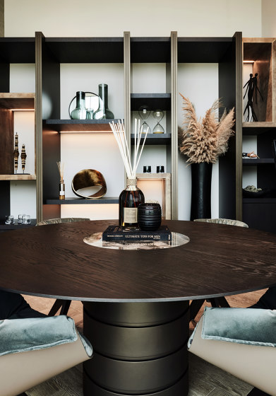 Carnelian Dining Table Softtouch + High Gloss Plints + Marble Inlay + Glass Uni Table Top | Tavoli pranzo | DAMI Luxury Interior