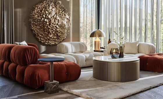 Pearl Coffee Table High Gloss Stone Frame + Marble Arrabescato Top | Tavolini bassi | DAMI Luxury Interior