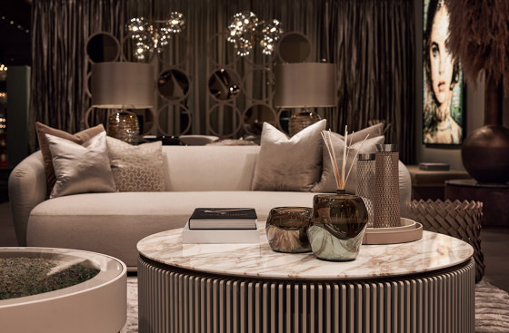 Pearl Coffee Table Softtouch Warm Beige Frame + Travertin Top | Couchtische | DAMI Luxury Interior