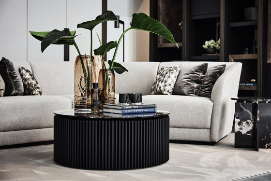 Pearl Coffee Table Softtouch Black + Marble Café Amaro Top | Tables basses | DAMI Luxury Interior