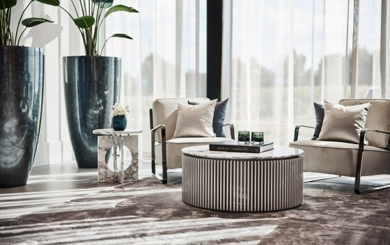 Pearl Coffee Table Softtouch Warm Beige Frame + Travertin Top | Tables basses | DAMI Luxury Interior