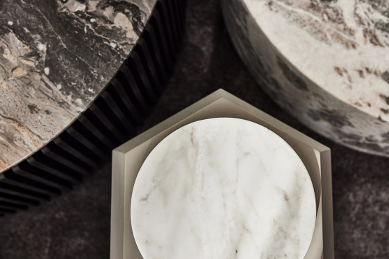 Sapphire Side Table Softtouch Warm Beige + Marble Arrabescato Top | Side tables | DAMI Luxury Interior