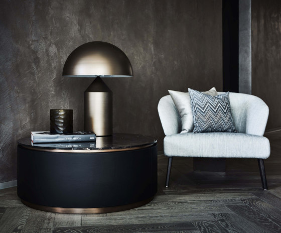 Topaz Coffee Table Veg Tan Leather Stone + Marble Arrabescato Top | Couchtische | DAMI Luxury Interior